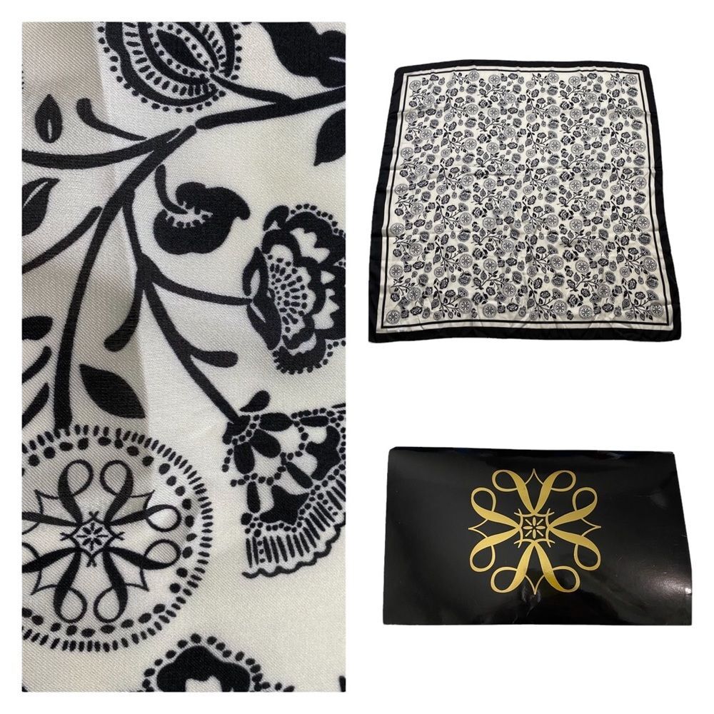 Vintage Avon Black & White Silky Vegan Floral Scarf